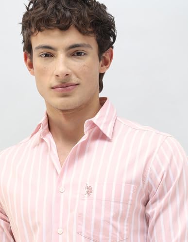 U.S.Polo Association Men's Casa De Campo Vertical Striped Shirt (USSHT3369_Pink_46)