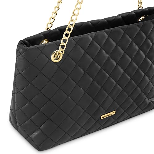 Fastrack PU Structured Quilted Tote Bag with Chain Shoulder Straps | Diamond Quilted Tote with Zipper Closure | Ladies Purse Handbag | Totes for Casual Carry