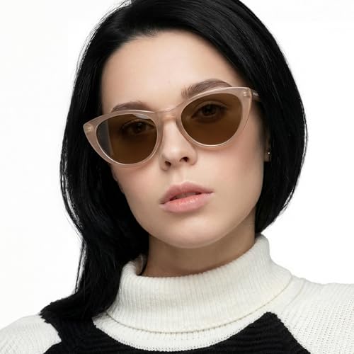 John Jacobs | Transparent Brown | Full Rim Cat Eye Stylish & Premium UV Protected Sunglasses | Acetate Lines | Polarized and 100% UV Protected | Women | Extra Wide | JJ S17346