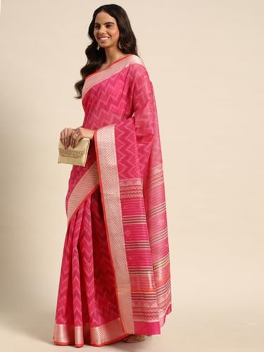 Kalyan Silks Pink multy zikzak printed chanderi cotton saree