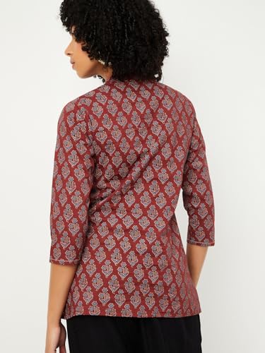 Max Women Print Straight Short Kurti (Maroon_L)