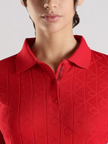 Calvin Klein Jeans Women's Cotton T-Shirt Above The Knee Casual Dress (47D228G600-M_Berry Sangria