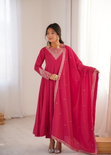 Leeli Peeri Designer Women's Roman Shimmer Silk Embroidered Anarkali Kurta Set With Dupatta