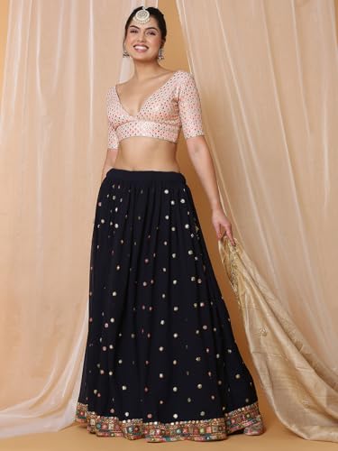 S SALWAR STUDIO Peach Georgette Embroidered Saree Blouse