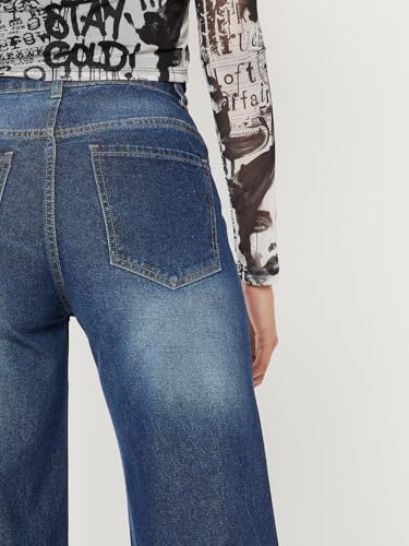 Max Women Washed Wide Leg Jeans (Blue_36)