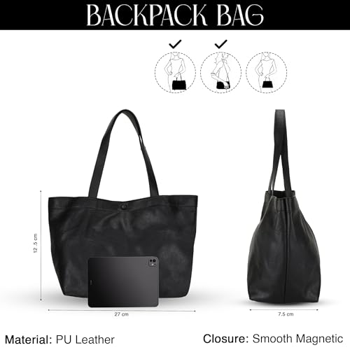 SIBY Women's Shoulder Tote Purse - PU Leather, Waterproof, Magnetic Lock Closure, Includes Small Purse - Black