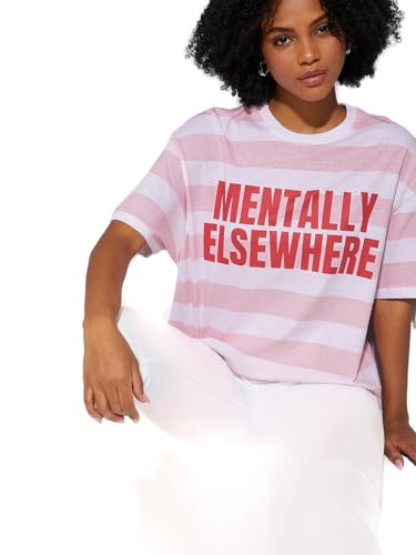 Max URB_N Women Striped Boxy Fit T-Shirt (Pink_L)