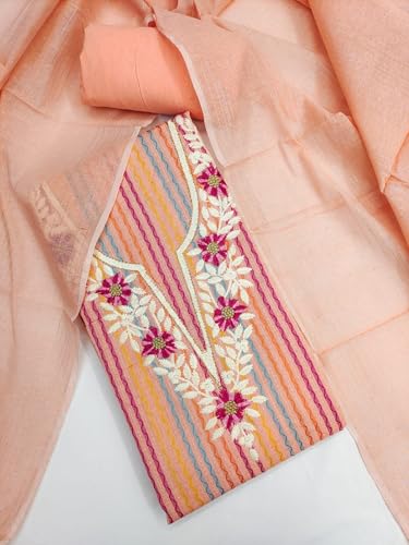 Leeli Peeri Designer Women's Cotton Embroidery Work Unstitched Salwar Suit Dress Material