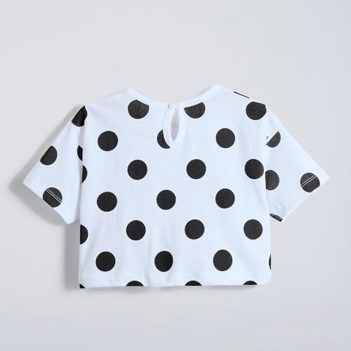 Hopscotch Girls Daisy Polka Dot Sequined T-Shirt in White Color for Age (7-8 Years)
