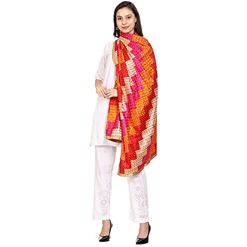 SWI WITH LABEL Women's Embroidered Phulkari Chiffon Dupatta