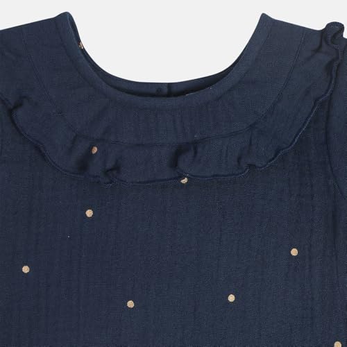 Hopscotch Girls Full Sleeves Blue Polka Dot Pure Cotton T-shirt (0-3 Months)