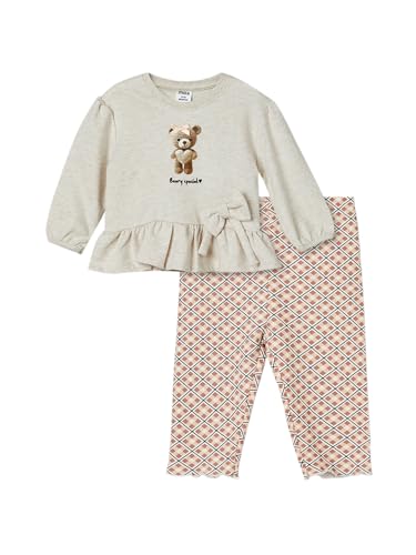 Max Girls Printed Top with Leggings Set (Beige_18-24 M)