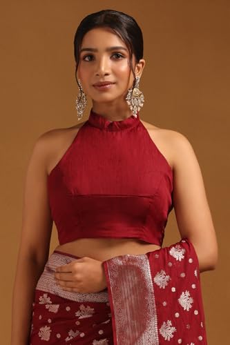 Soch Womens Maroon Viscose Silk Floral Zari Woven Saree