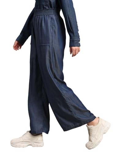 VERO MODA Women's Regular Fit High-Rise Blue Pants