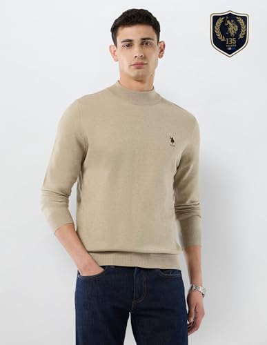 U.S.Polo Association Men's Solid Regular Fit Sweater (USSWE2449_Beige_2XL)