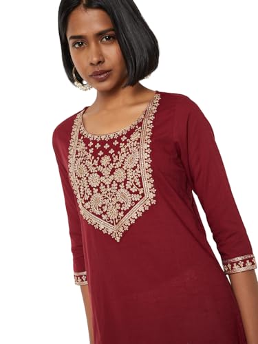 Max Women Yoke Embroidered Straight Kurta (Maroon_S)
