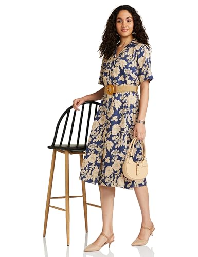 Biba Women's Blue A Line Cotton Printed Dress