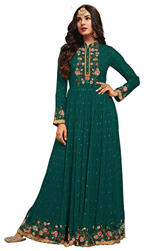 RUDRAPRAYAG Anarkali Georgette and Santoon Semi Stitched Long Gown for Women (Turquoise Colour)