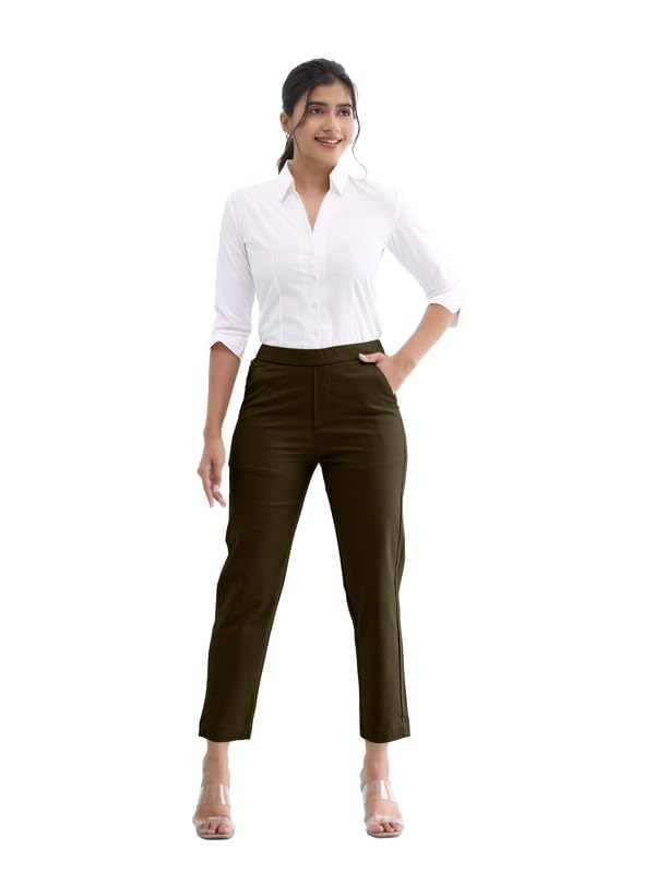 GO COLORS Women Dark Olive Chinos Trousers