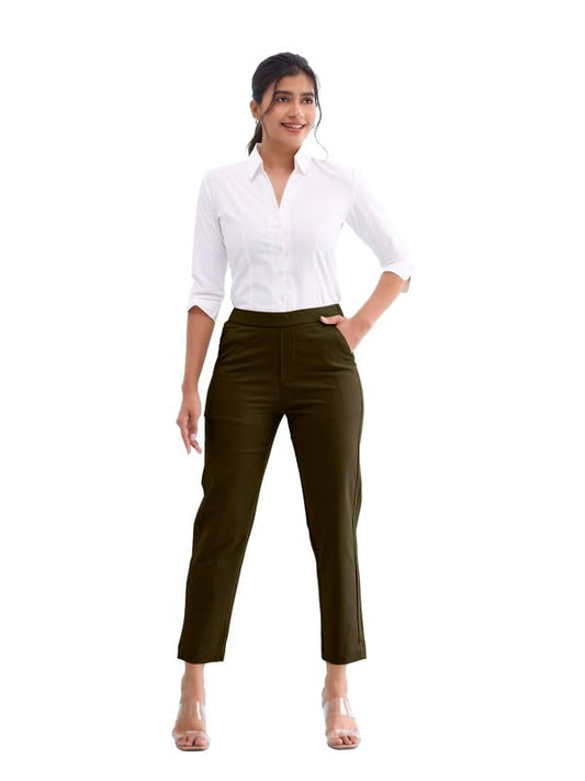 GO COLORS Women Dark Olive Chinos Trousers