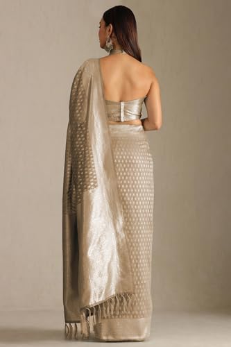 Soch Womens Gold Tussar Woven Design Saree