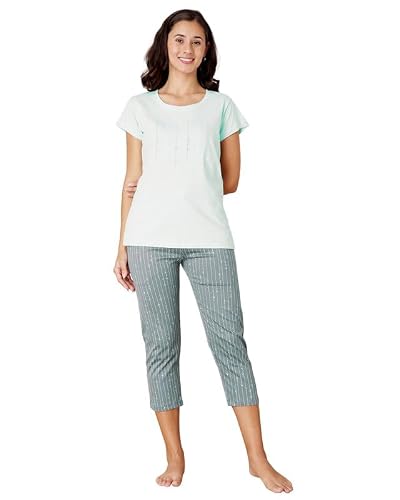 BODYCARE Women's Cotton Printed T-Shirt and Capri Set | Soft & Breathable Nightwear | Short Sleeves | Loungewear Co-Ord Set| BSCS16043_100 Multicolour