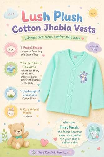 Lush Plush Baby Boys & Girls Cotton Full Sleeves Jhabla Vest | Front Open with Buttons | Lightweight & Breathable Fabric | Pack of 4 | Pastel Shades | 9-12 Months