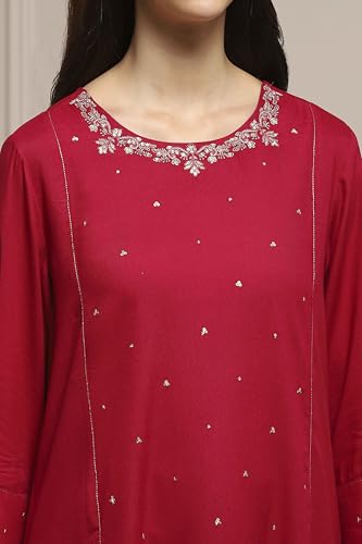 Biba Women Pink Viscose Rayon Straight Dyed Kurta_40