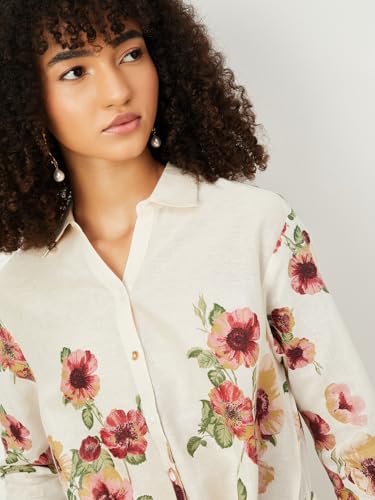 Max Women Floral Print Shirt (Off White_M)