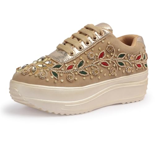 LENSBURY Women Hand Embroidery Wedding Party Bridal Sneakers 4032GL-38 Gold
