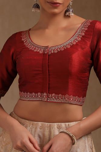 Soch Womens Maroon Tussar Solid Padded Blouse with Sequins