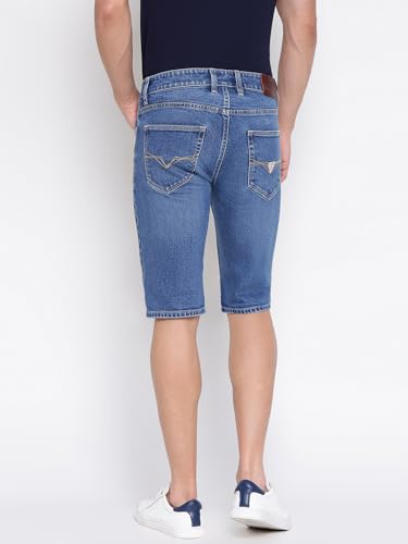 GUESS Blue Solid Mid Rise Slim Fit Denim Shorts