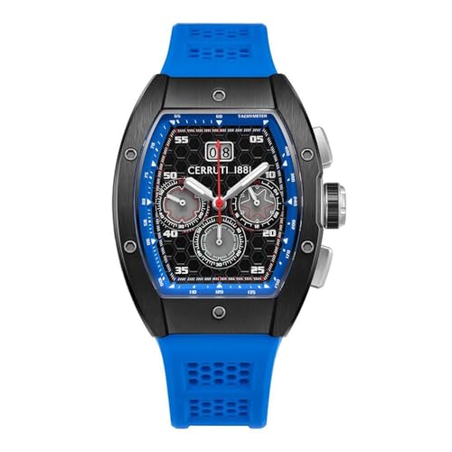 Cerruti 1881 Ovaro Analog Watch For Men Sapphire Coated Curve Glass And Silicone Strap 51mm Water Resistant 5 ATM, Blue, strap