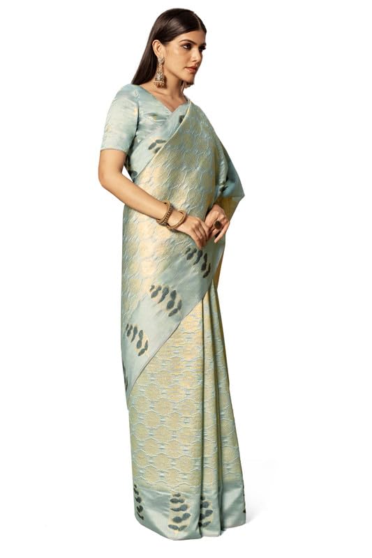 Soch Womens Powder Blue Tussar Zari Woven Saree With Tassels