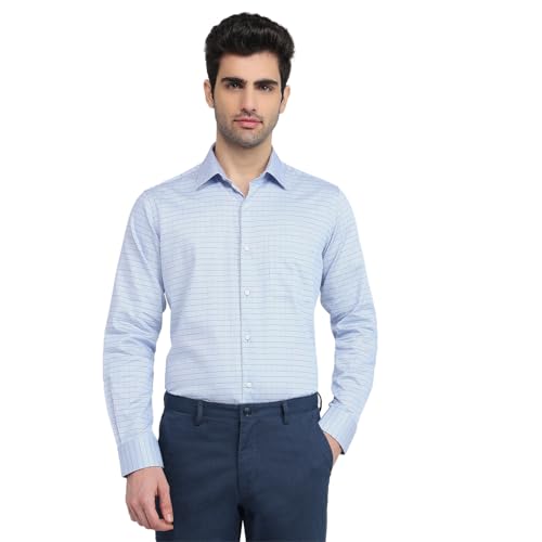 Raymond Blue Checks Pattern Men Long Sleeve Casual Shirt