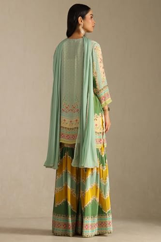 Soch Womens Powder Blue Crepe Floral Print Suit Set With Mirror Work