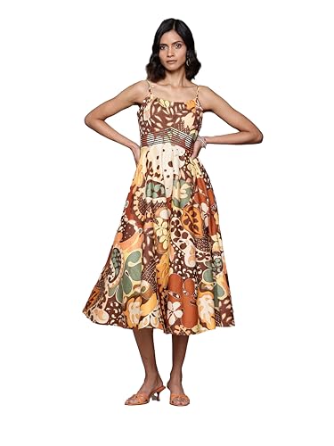 Label RITU KUMAR Strappy Printed Long Dress Brown