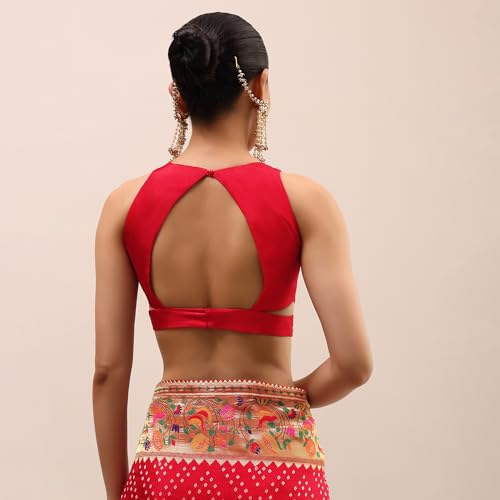 KALKI Fashion Red Bandhani Silk Saree With Unstitched Blouse Silk sarees for women Traditional Ethnic Wear Fashion Wear Wedding Collection Festive Saree Elegant Designer Saree