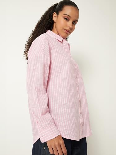 Max Women Striped Oversized Shirt (Pink_M)