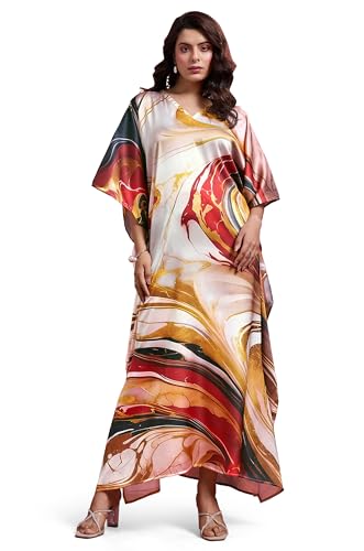 Label Aarna Classic Marble Soft Satin Women Kaftan Dress with Digital Print