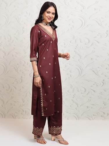 Vishudh Women V NECK Ethnic Set PVK3000085 Brown S