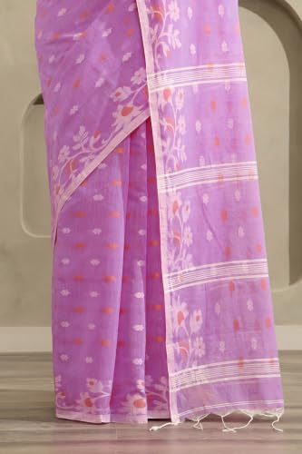 Soch Womens Light Purple Cotton Jamdani Woven Saree