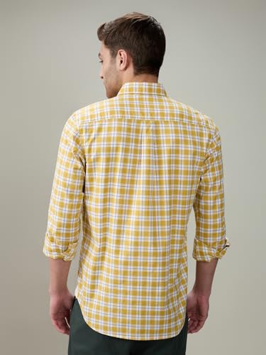 Raymond Men Regular Fit Checks Pattern Pure Cotton Button Down Collar Full Sleeve Casual Shirt Yellow