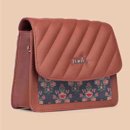 ZOUK Mughal Garden Printed Vegan Leather Black Flap Closure Beyond Basic Sling Bag For Women's Girls