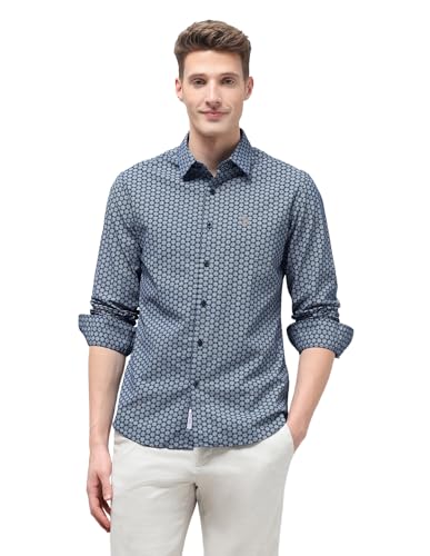 U.S.Polo Association Men's Geometric Printed Oxford Shirt (USSHTP1235_Navy_42)