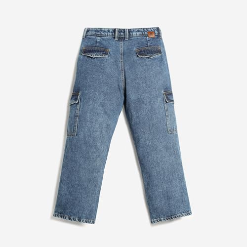 LILPICKS Girls Regular Fit Cargo Denim Jeans Medium Blue
