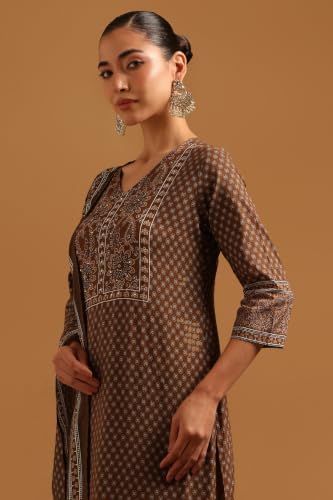 Soch Womens Brown Cotton Block Printed Ethnic Motifs Salwar Suit