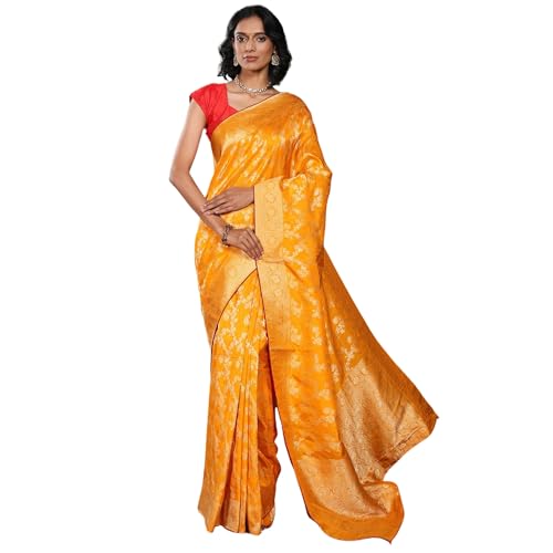 Meena Bazaar Woven Art Silk Saree With Blouse Piece | Mustard
