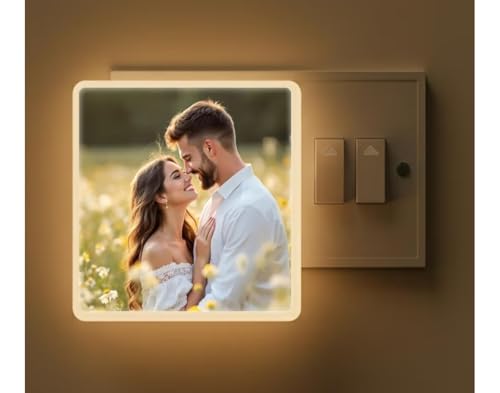 Personalized Couple LED Night Lamp with Custom Photo | 4x4 Inch Warm White Square Plug-in Wall Light for Bedroom, Anniversary, Wedding & Birthday Gift for Husband Wife (Warm Glow)