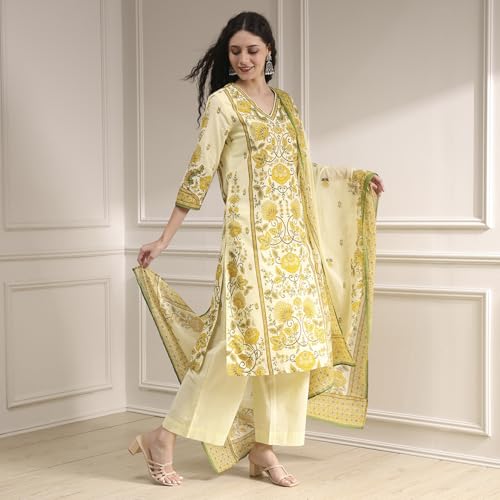 Biba Women's Cotton Kurta Set (SKDBAGE30591AW25CRM_Cream